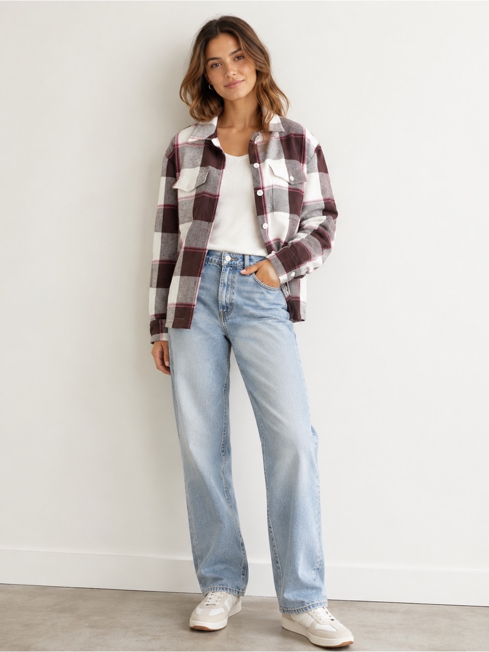 J.CREW Plaid Shacket Jacket Pink Brown White Cotton Size 6 Casual Layering